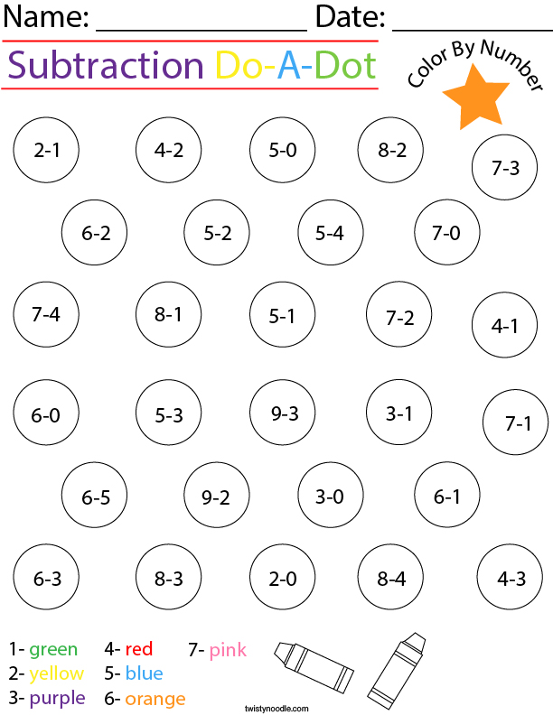 Subtraction Do-A-Dot Math Worksheet - Twisty Noodle